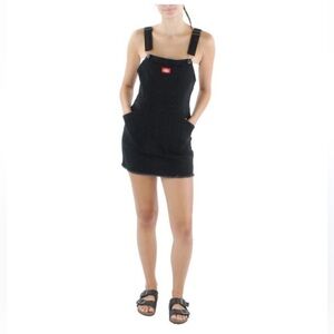 Dickies Womens Black Twill Frayed Hem Mini Overall Dress Juniors Large Worn once
